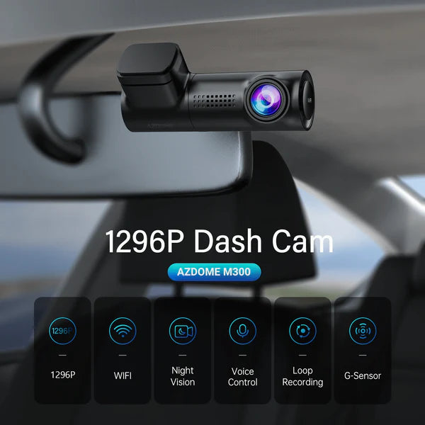 AZDOME M300 1CH Dash Cam 1296P with Voice Control 24H Parking Mode No Card