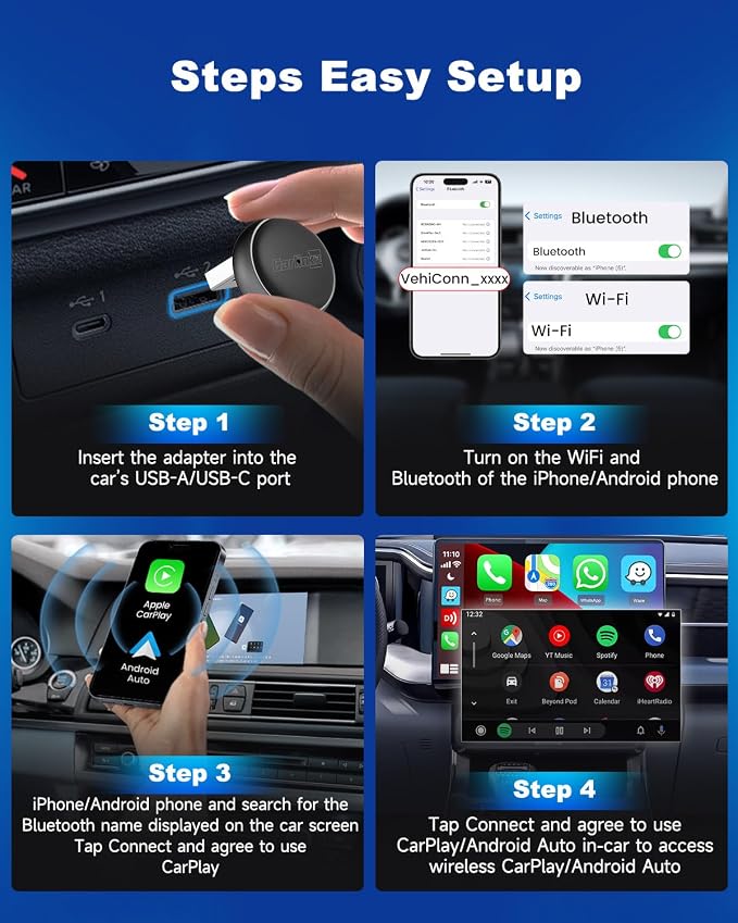 CarlinKit MINI Ultra 3 Wireless Adapter - Converts wired CarPlay/Android Auto to wireless