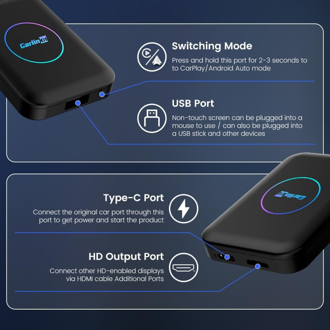 CarlinKit New AIBOX-Lite Multimedia Box, 3 in 1 System Android Independent - Converts wired CarPlay/Android Auto to wireless