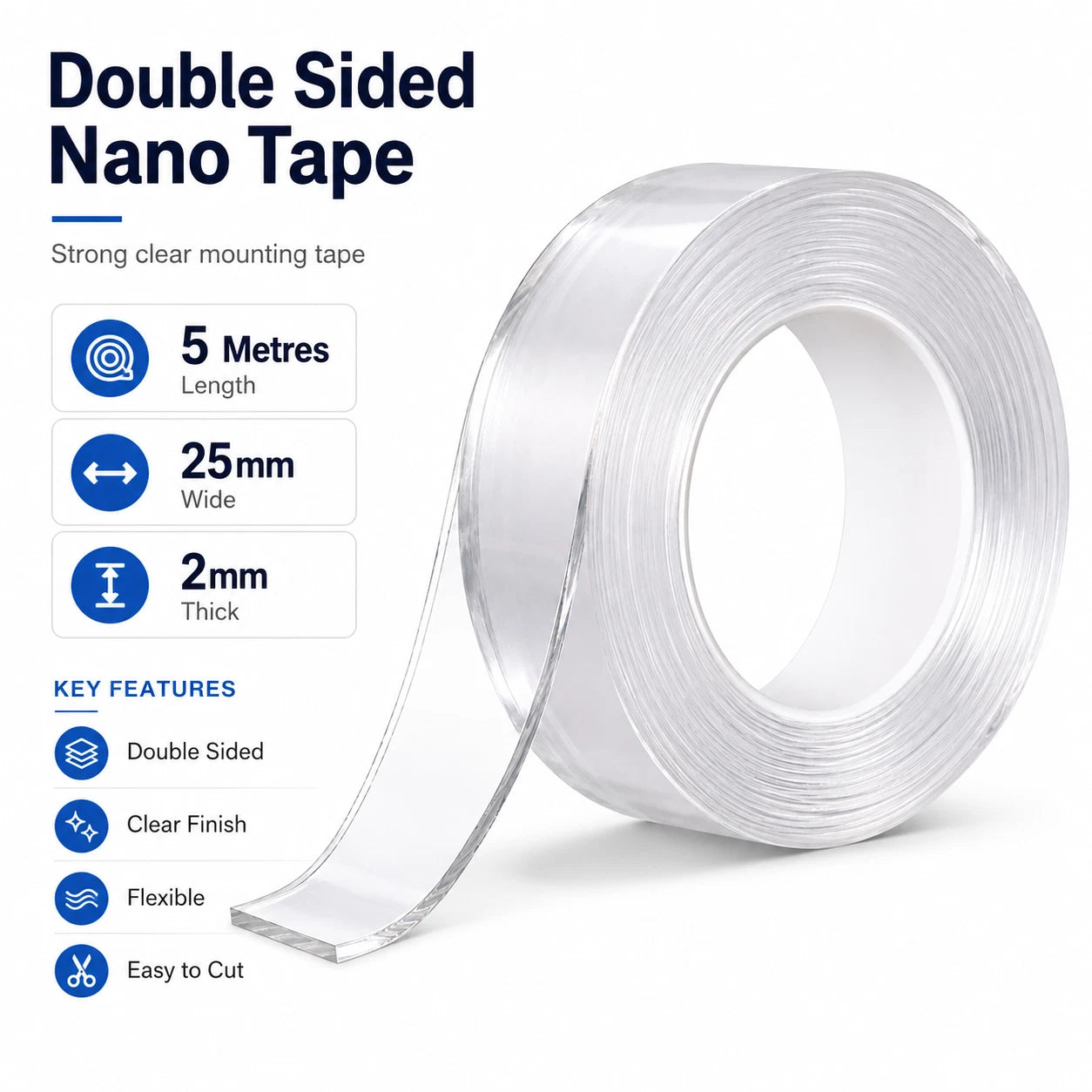 Clear Double Sided Nano Tape – 5M x 25mm x 2mm Heavy Duty Mounting Tape