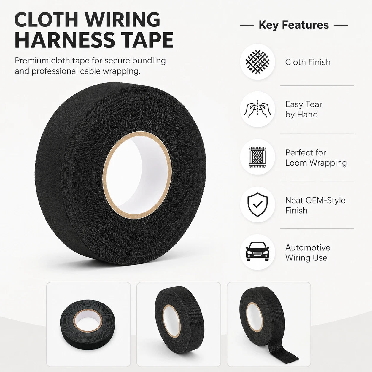 Cloth Fabric Wiring Tape – 15m x 19mm (Pack of 10)