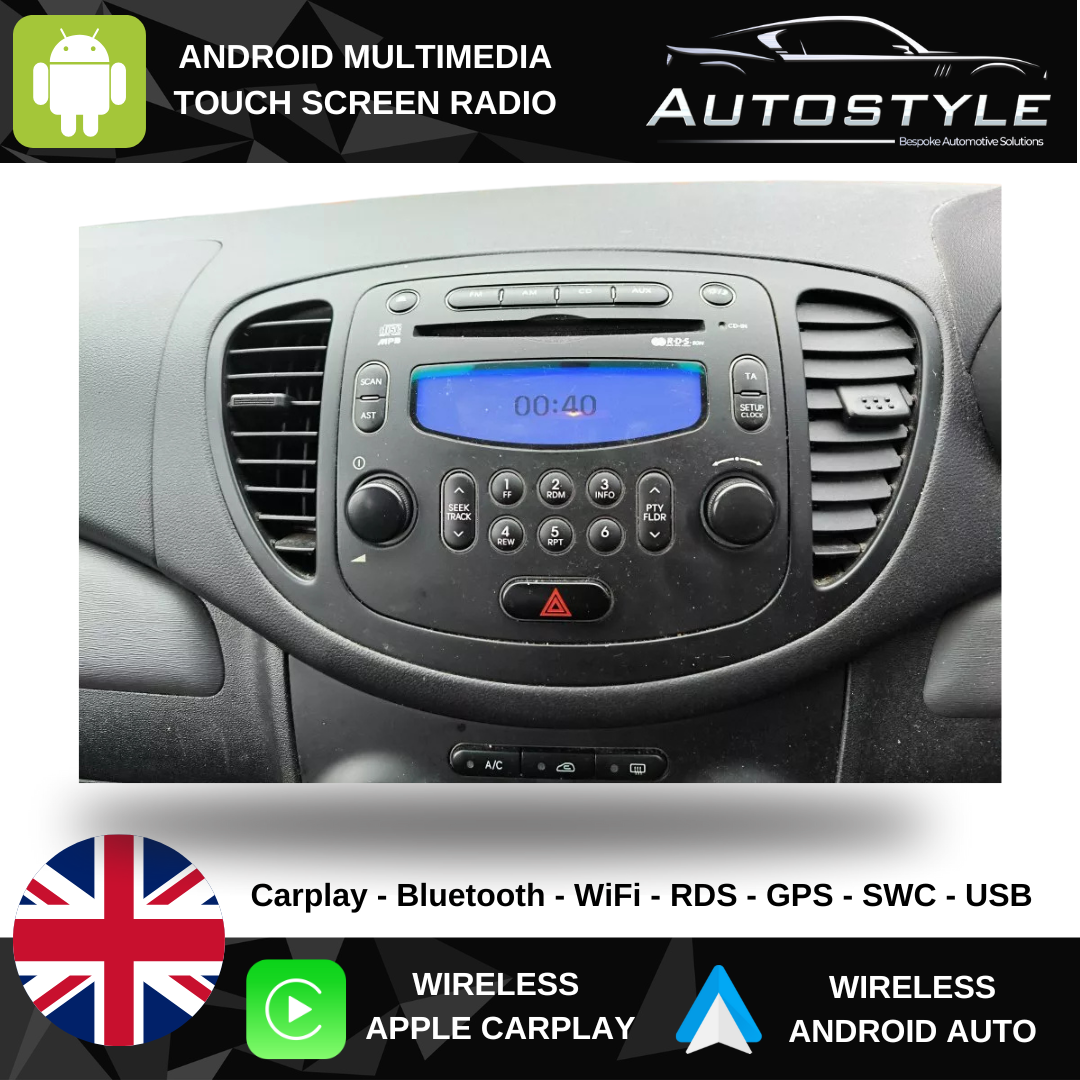 Hyundai i10 Apple Carplay / Android Auto 9" Stereo Upgrade (2007-12)