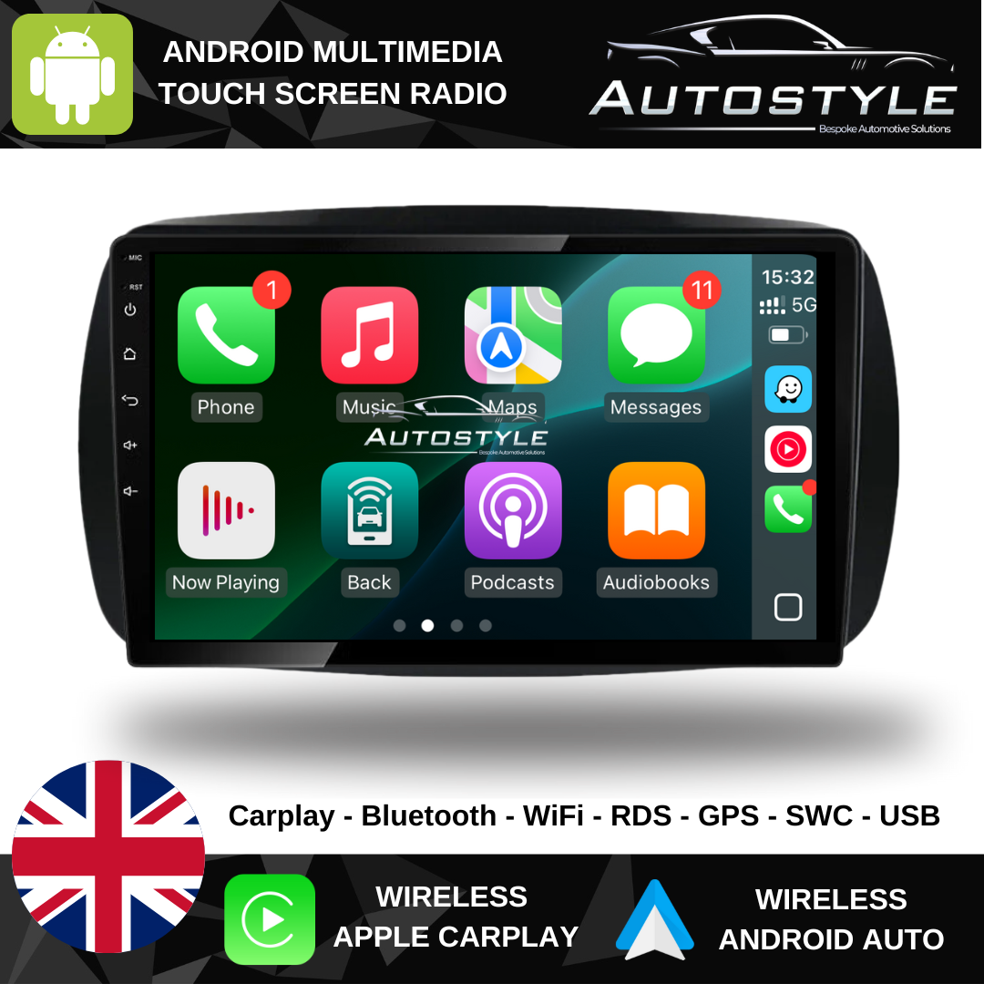 Mercedes-Benz Smart for Two/Four Apple Carplay / Android Auto 9" Stereo Upgrade