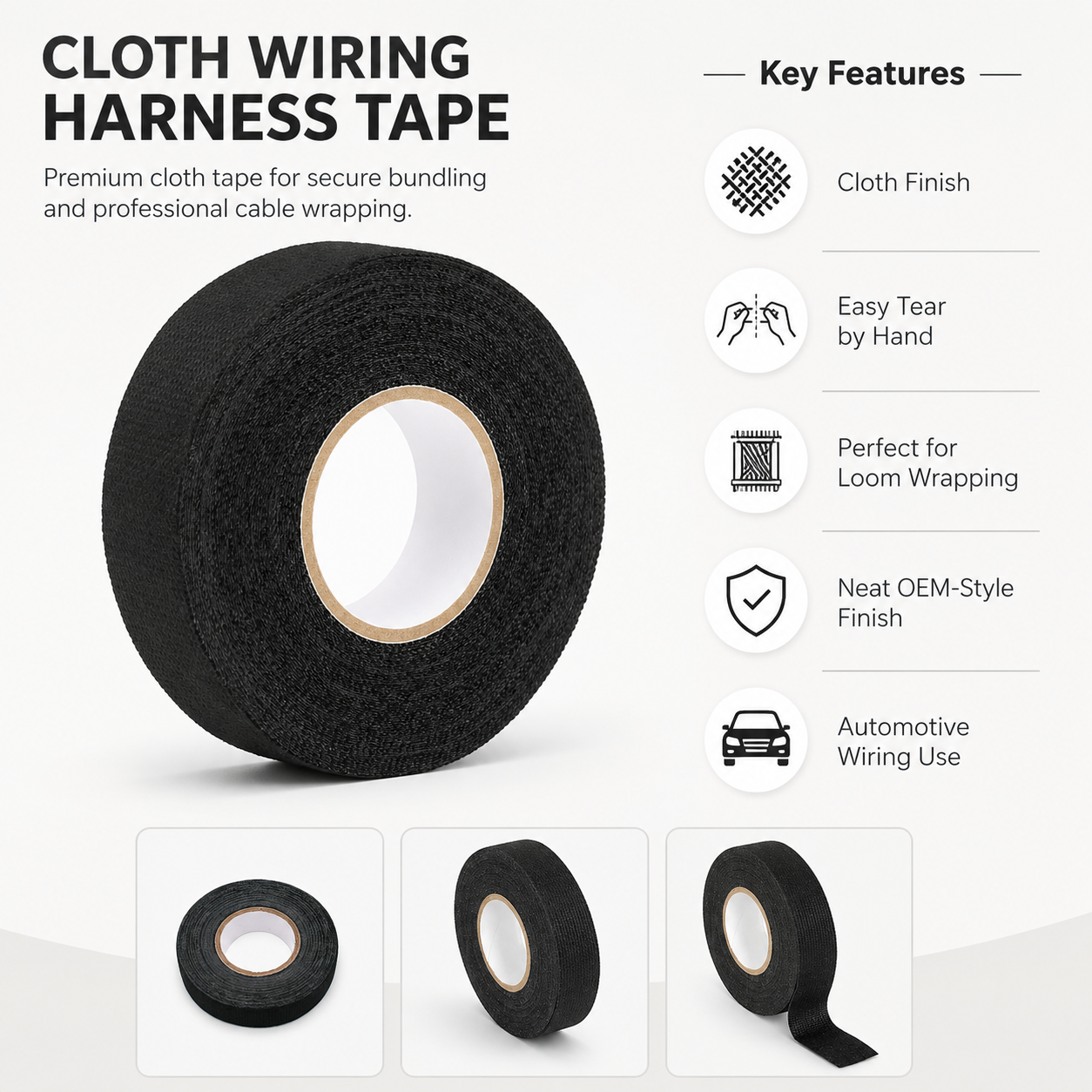 Cloth Fabric Wiring Tape – 15m x 19mm (Pack of 10)