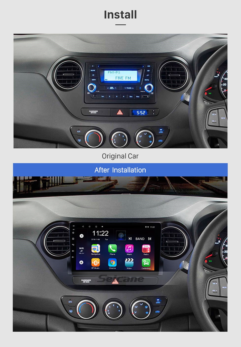 Hyundai i10 Apple Carplay / Android Auto 9" Stereo Upgrade 2013-