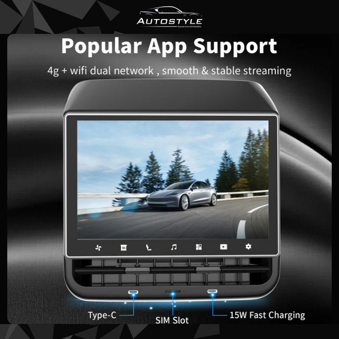 Tesla Model 3 / Model Y (2017-2023) 8.66" 4G Android Rear Seat Climate Control & Rear Entertainment Screen Upgrade