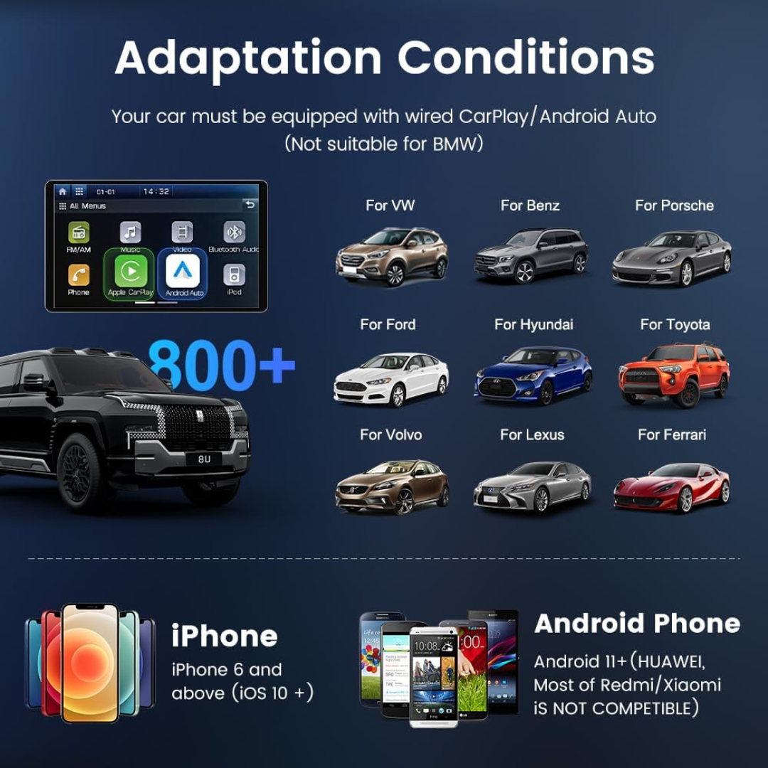 CarlinKit New AIBOX-Lite Multimedia Box, 3 in 1 System Android Independent - Converts wired CarPlay/Android Auto to wireless