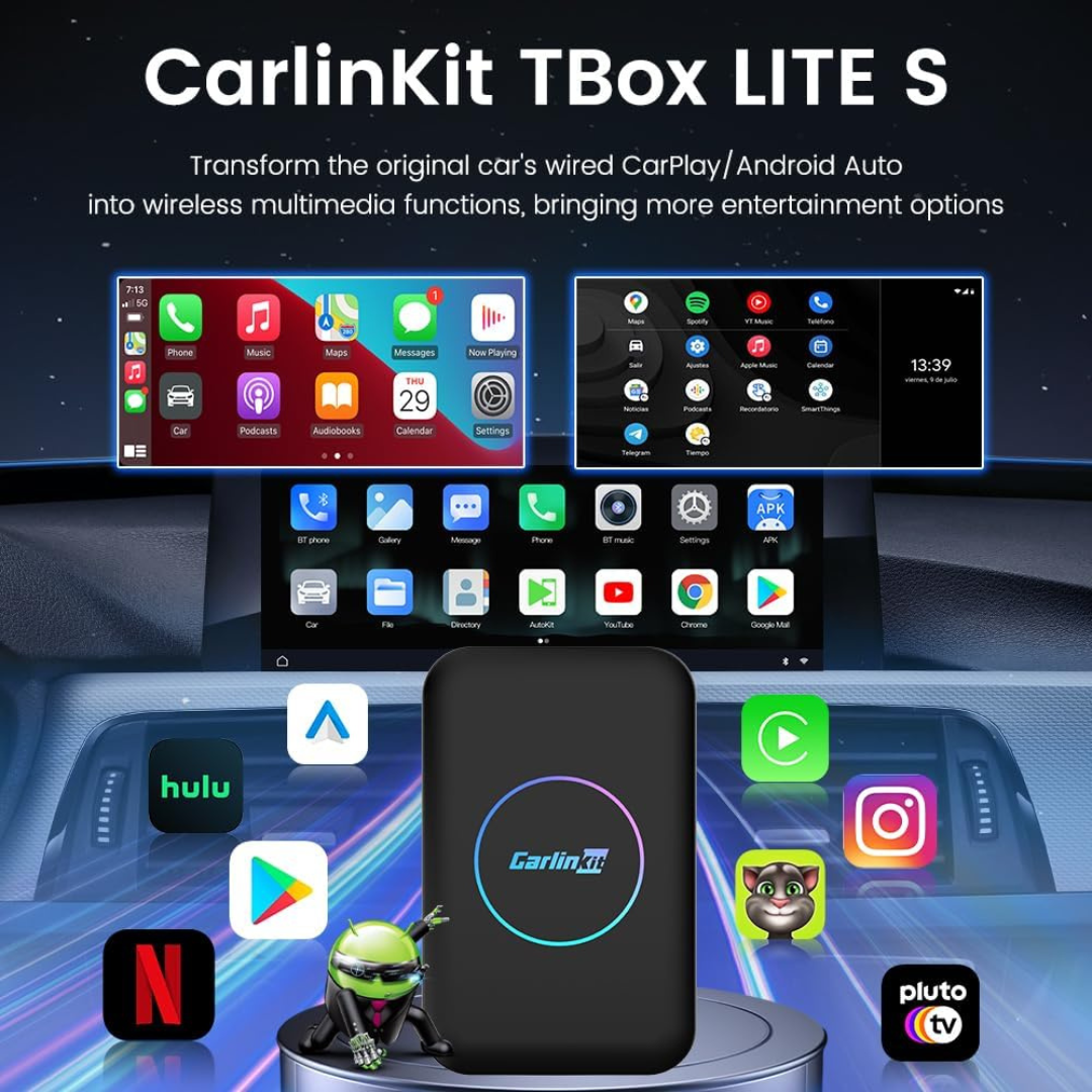 CarlinKit New AIBOX-Lite Multimedia Box, 3 in 1 System Android Independent - Converts wired CarPlay/Android Auto to wireless