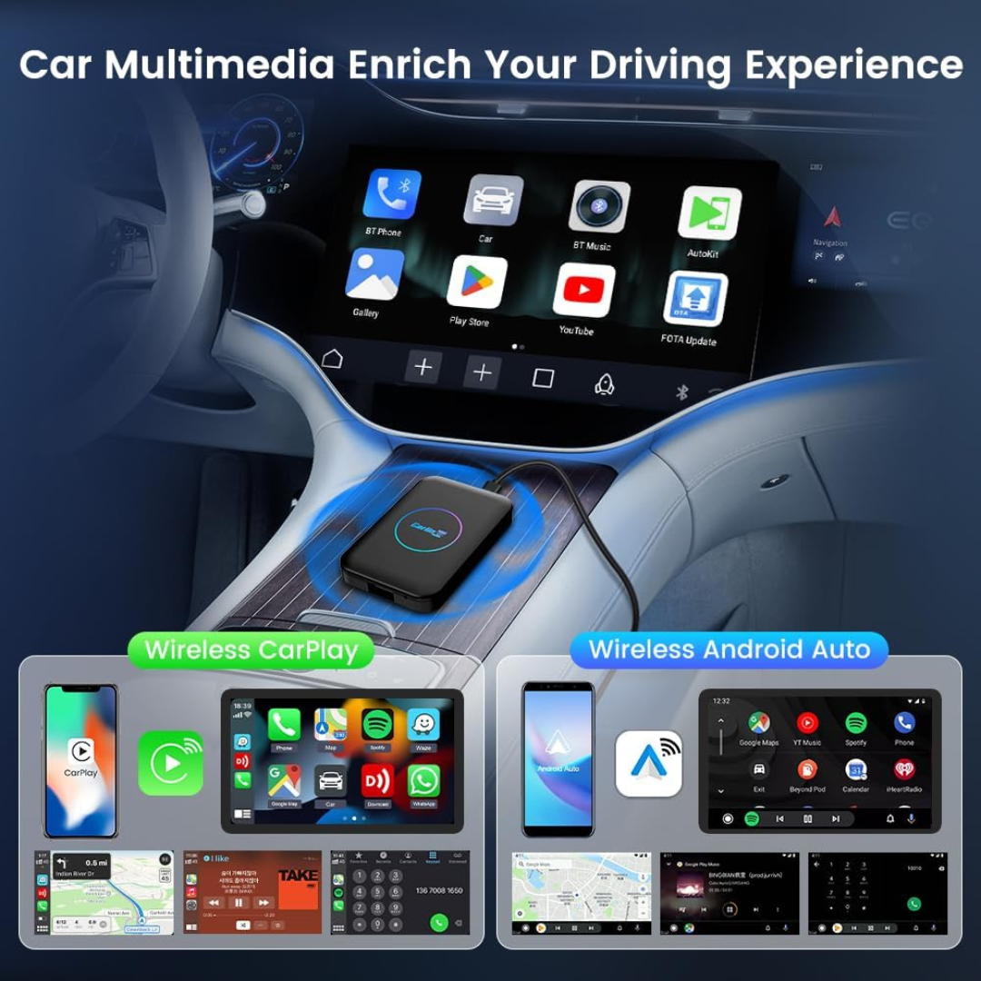 CarlinKit New AIBOX-Lite Multimedia Box, 3 in 1 System Android Independent - Converts wired CarPlay/Android Auto to wireless