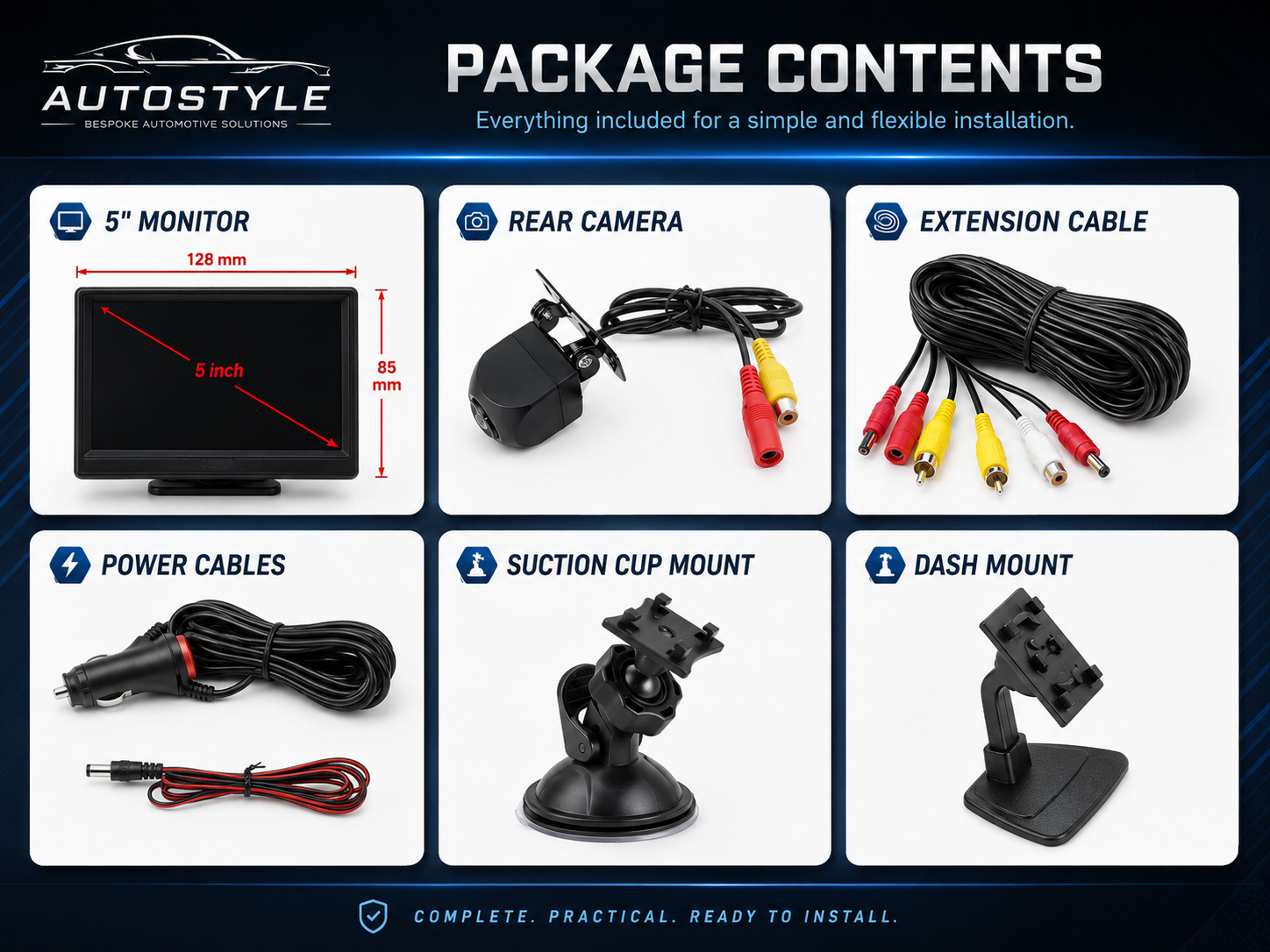Universal DIY Reverse Camera KIT 5" AHD Monitor Screen & Waterproof HD Reverse Camera