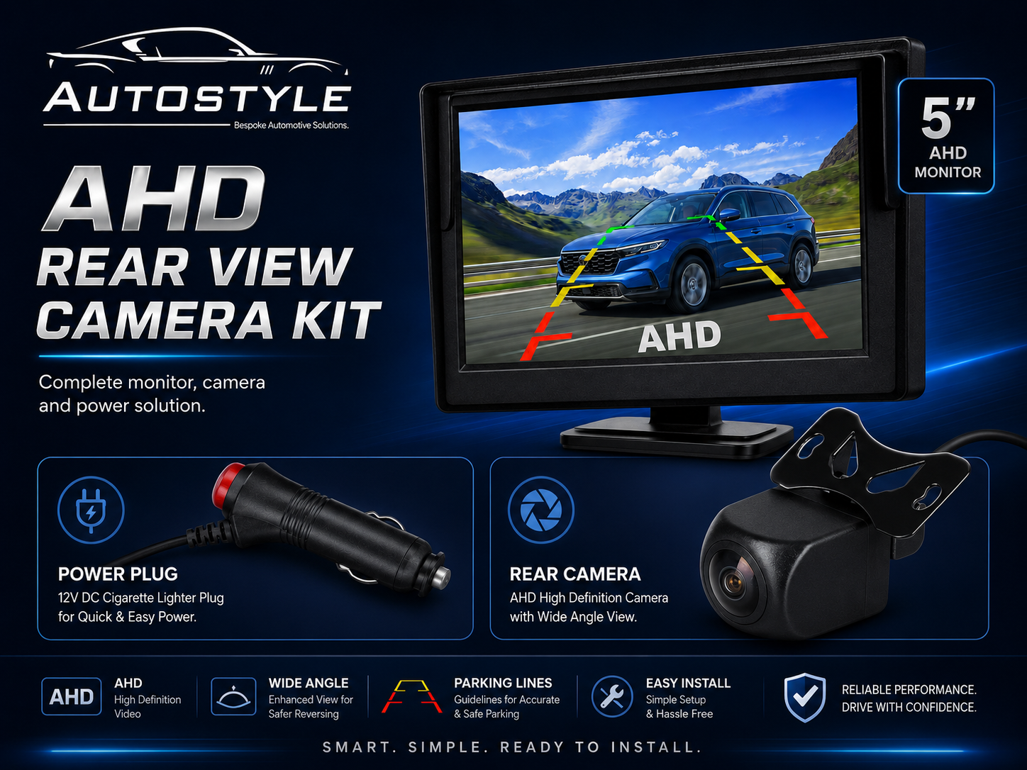 Universal DIY Reverse Camera KIT 5" AHD Monitor Screen & Waterproof HD Reverse Camera