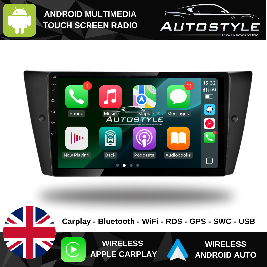 BMW 3 Series E90 E91 E92 E93 Apple Carplay / Android Auto 9" Stereo Upgrade (2005-2012)
