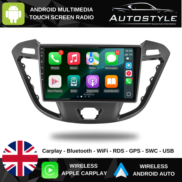 Autoradio Android 14 Avec CarPlay Intégré Pour Ford Transit Custom 2015-2017 - Écran 9/10" - DAB+ - Neuf