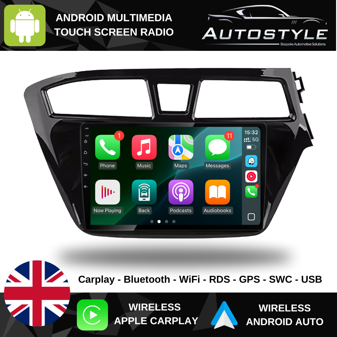 Hyundai i20 Apple Carplay / Android Auto 9" Stereo Upgrade 2014-2018