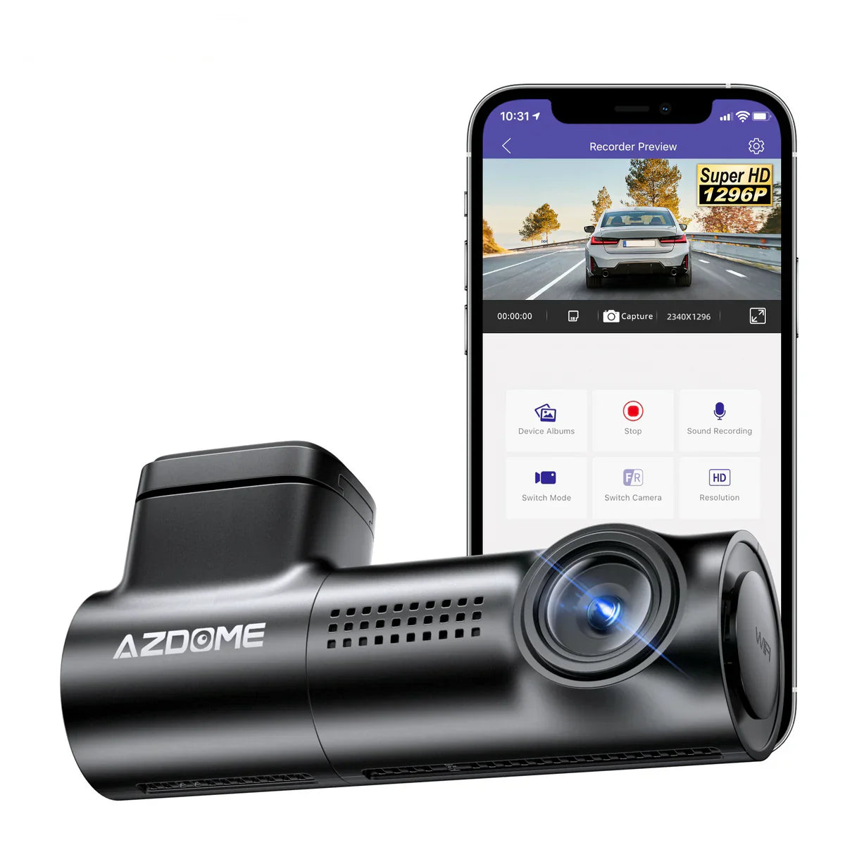 AZDOME M300 1CH Dash Cam 1296P with Voice Control 24H Parking Mode No Card