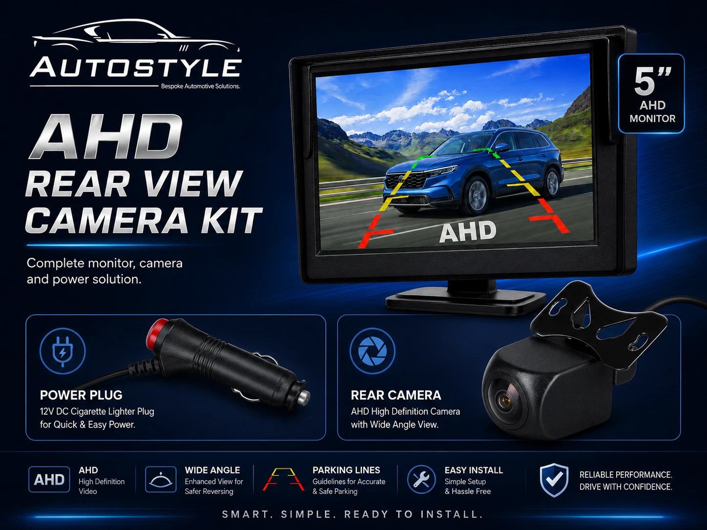 Universal DIY Reverse Camera KIT 5" AHD Monitor Screen & Waterproof HD Reverse Camera