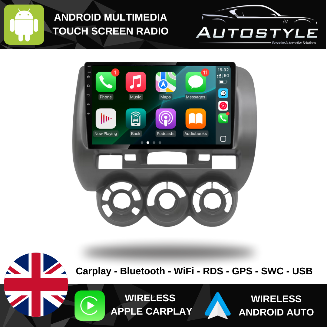 Honda Fit Jazz City GD Apple Carplay / Android Auto 9" Stereo Upgrade 2001-2009